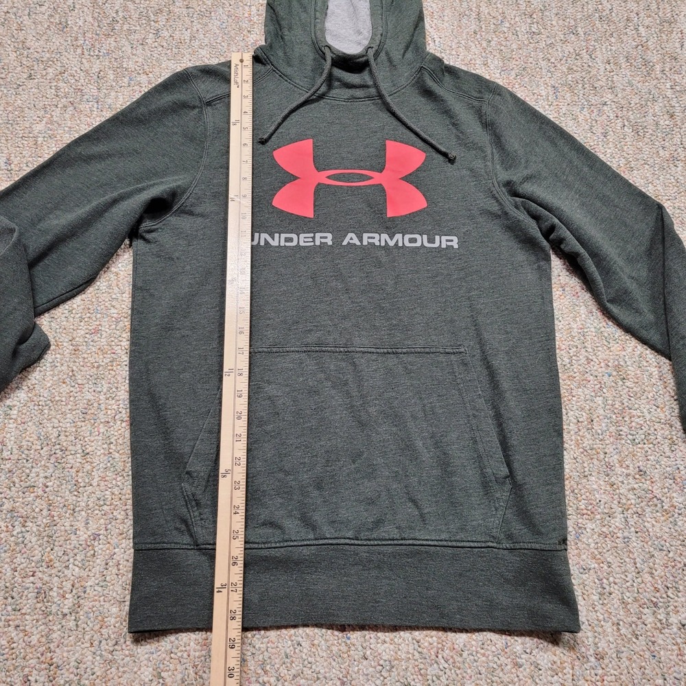 Under Armour Hoodie Mens Small Grey Green Big Logo Pullover Sweatshirt Outdoors - Picture 5 of 11